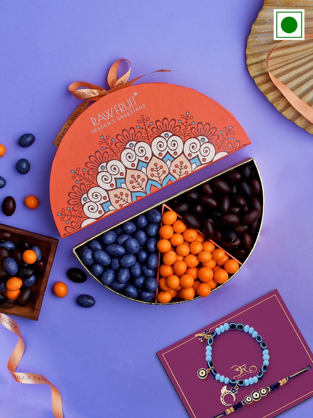 RawFruit Set Of 6 Bhaiya Bhabhi Rakhi With Gourmet Chocolate Nut Box-100gm Each, Blue
RawFruit Set Of 6 Bhaiya Bhabhi Rakhi With Gourmet Chocolate Nut Box-100gm Each, Blue