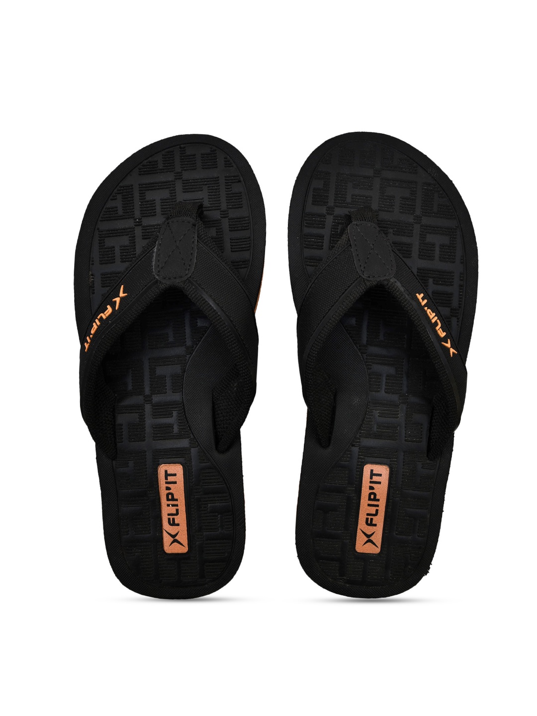 CASSIEY Men Black & Orange Printed Rubber Thong Flip-Flops