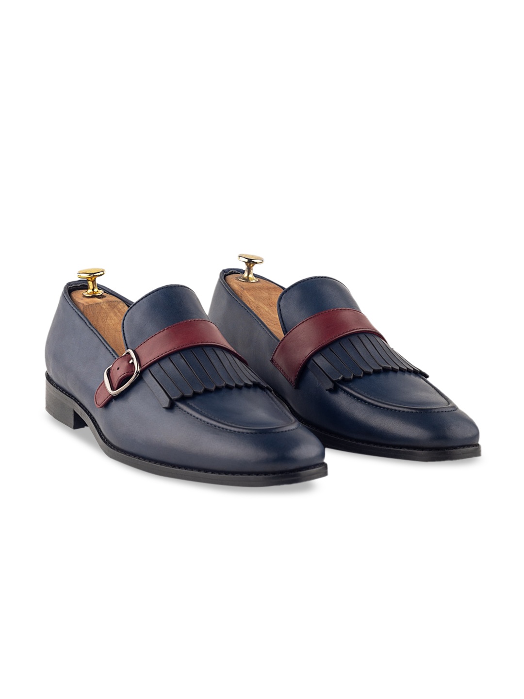 GRIFFIN Men Latex Lined Leather Comfort Insole Penny Loafers, Navy blue