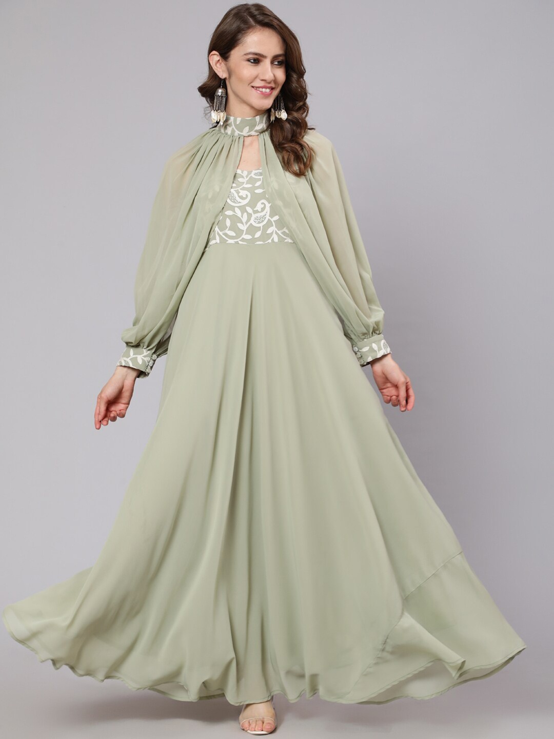 AKS Couture Paisley Embroidered Georgette Maxi Ethnic Dress With Cape Sleeves, Green
AKS Couture Paisley Embroidered Georgette Maxi Ethnic Dress With Cape Sleeves, Green