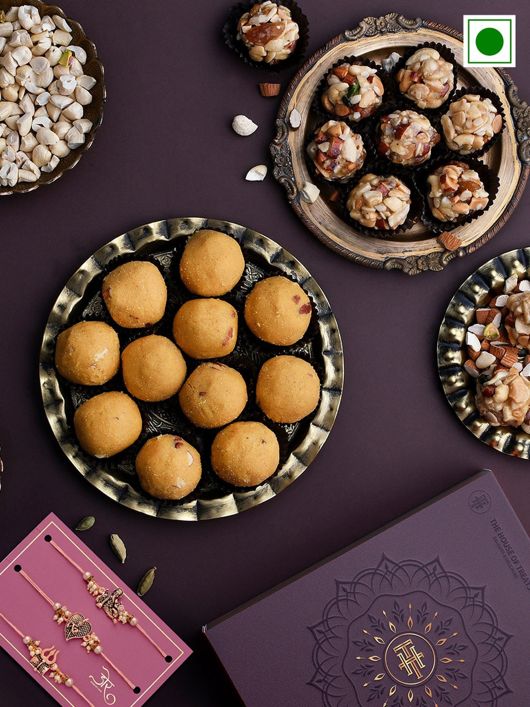 RawFruit Set Of 3 Rakhis With Roli Chawal & Laddoo Bonanza Gift Set 200 gms Each, Rose gold
RawFruit Set Of 3 Rakhis With Roli Chawal & Laddoo Bonanza Gift Set 200 gms Each, Rose gold
