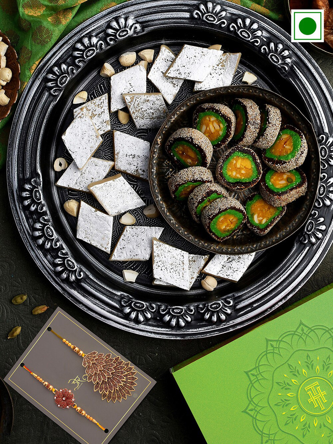 RawFruit Set Of 2 Bhai Bhabhi Rakhis With Roli Chawal & Twin Delights Gift Set, Gold
RawFruit Set Of 2 Bhai Bhabhi Rakhis With Roli Chawal & Twin Delights Gift Set, Gold