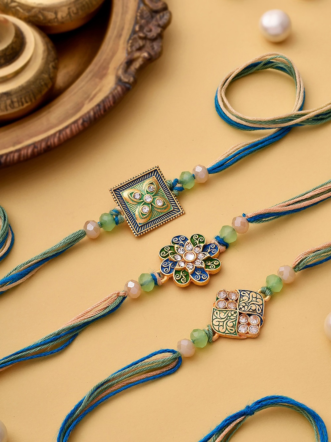 RawFruit Set Of 3 Rakhis Stone Studded & Beaded With Dryfruits Gift Set 220 Gms Each, Gold
RawFruit Set Of 3 Rakhis Stone Studded & Beaded With Dryfruits Gift Set 220 Gms Each, Gold