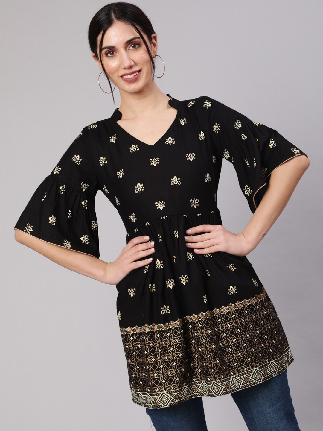 AKS Ethnic Printed Tunic, Black