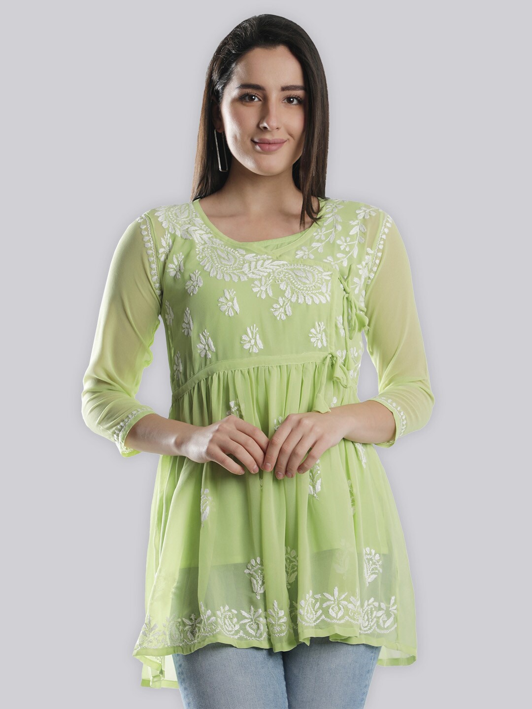 Seva Chikan Ethnic Motifs Embroidered Chikankari Angrakha A Line Kurti With Slip, Green
Seva Chikan Ethnic Motifs Embroidered Chikankari Angrakha A Line Kurti With Slip, Green
