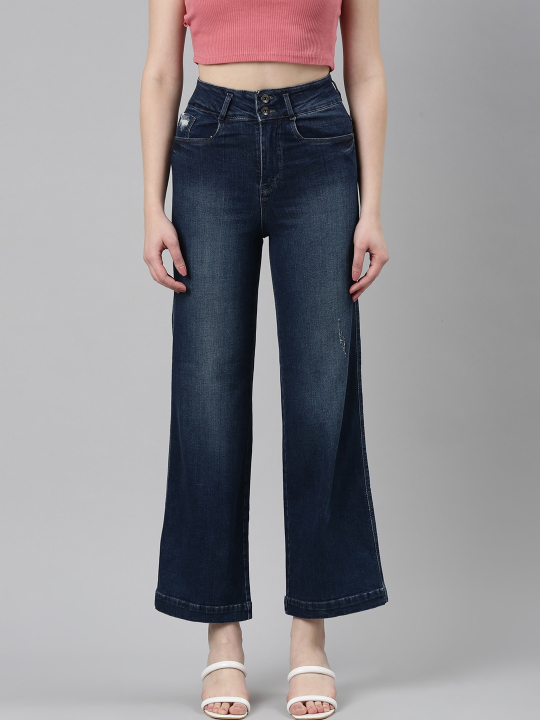SHOWOFF Jean Acid Wash Wide Leg Mid-Rise Low Distress Stretchable Cotton Jeans, Navy blue
SHOWOFF Jean Acid Wash Wide Leg Mid-Rise Low Distress Stretchable Cotton Jeans, Navy blue