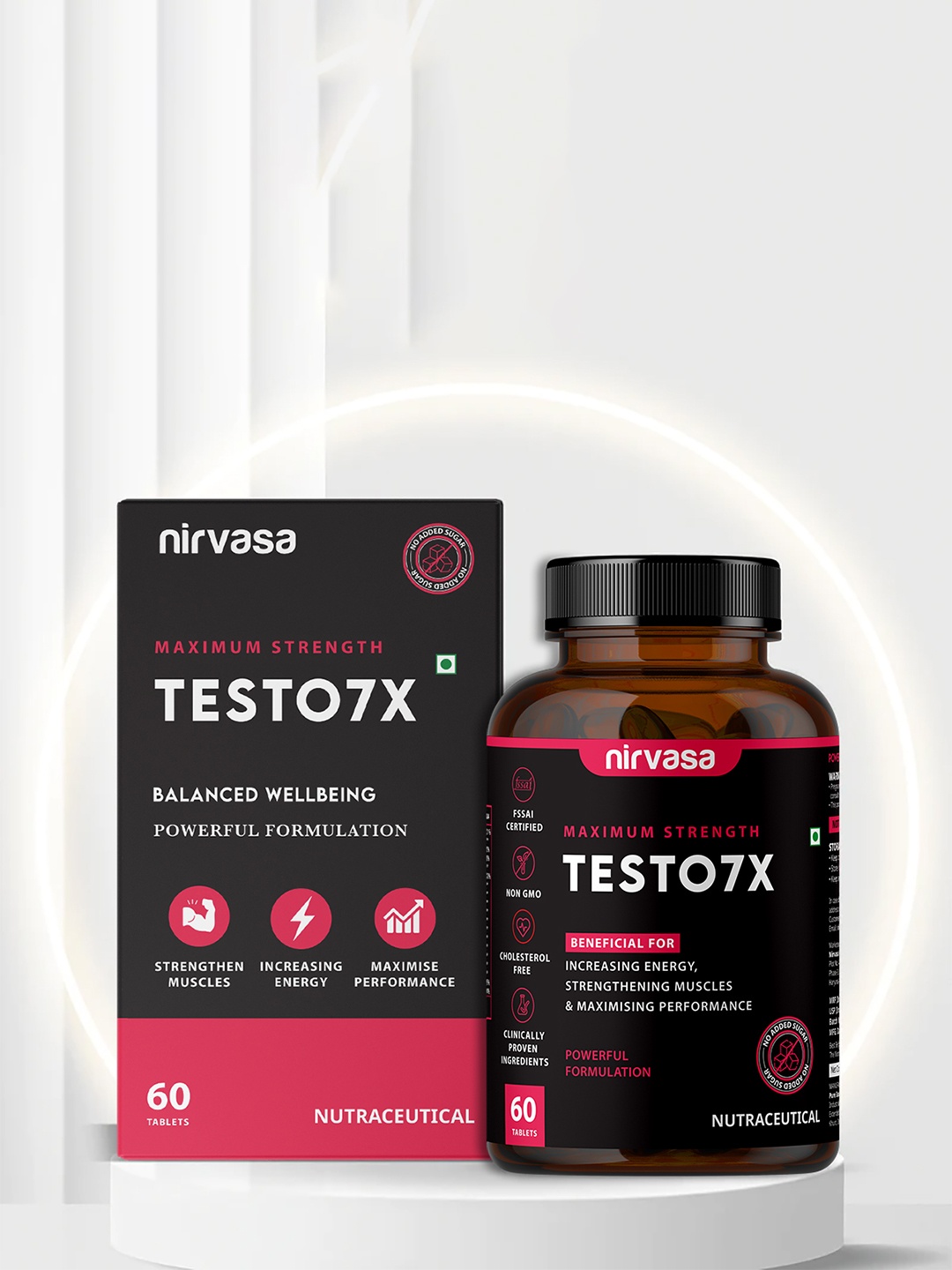 Nirvasa Men Maximum Strength Testo7X Tablets with Tribulus & Safed Musli - 60 Tablets, Black
Nirvasa Men Maximum Strength Testo7X Tablets with Tribulus & Safed Musli - 60 Tablets, Black