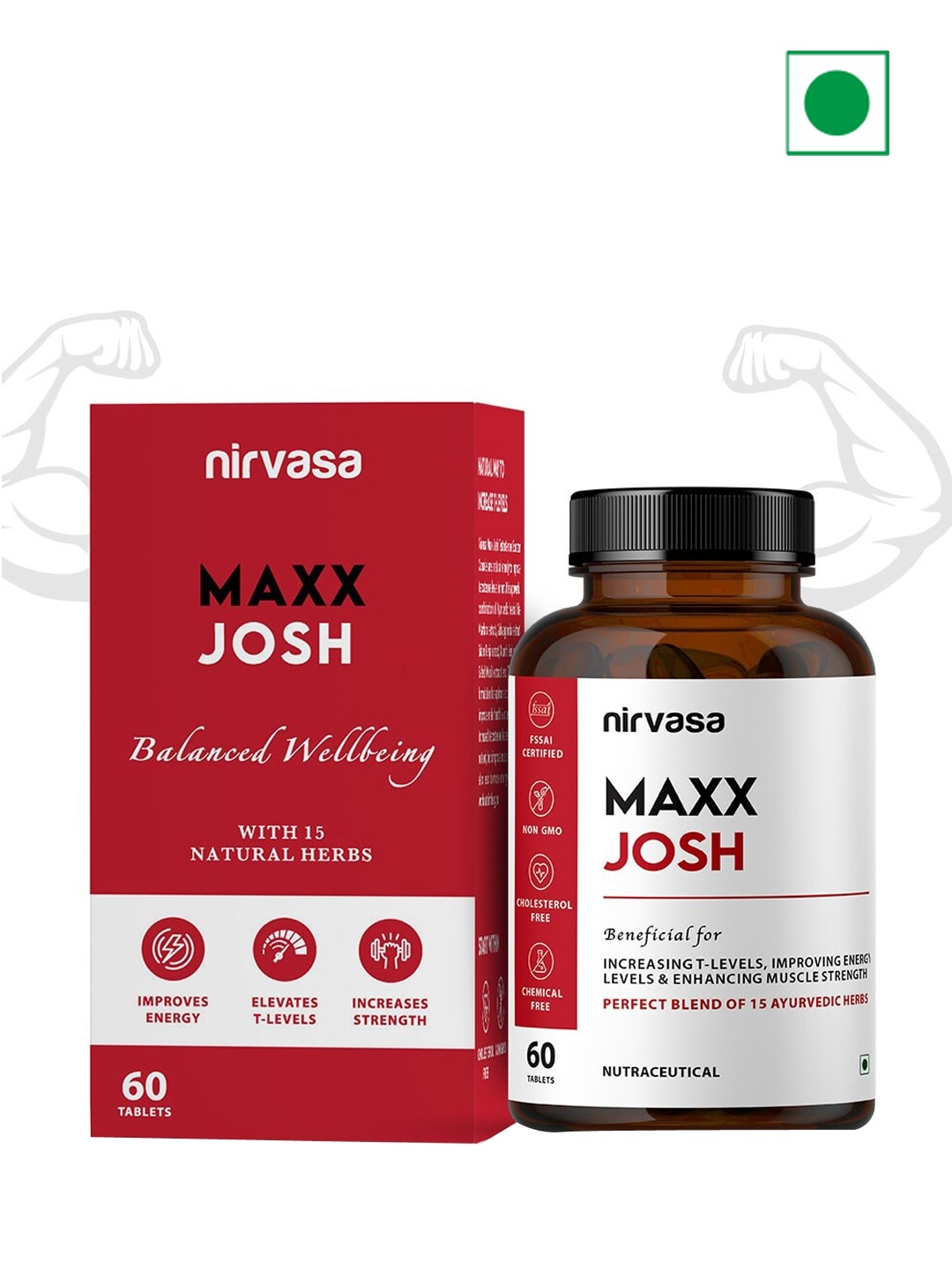 Nirvasa Maxx Josh Testosterone Booster Supplement Tablets with Ashwagandha - 60 Tablets, Brown
Nirvasa Maxx Josh Testosterone Booster Supplement Tablets with Ashwagandha - 60 Tablets, Brown