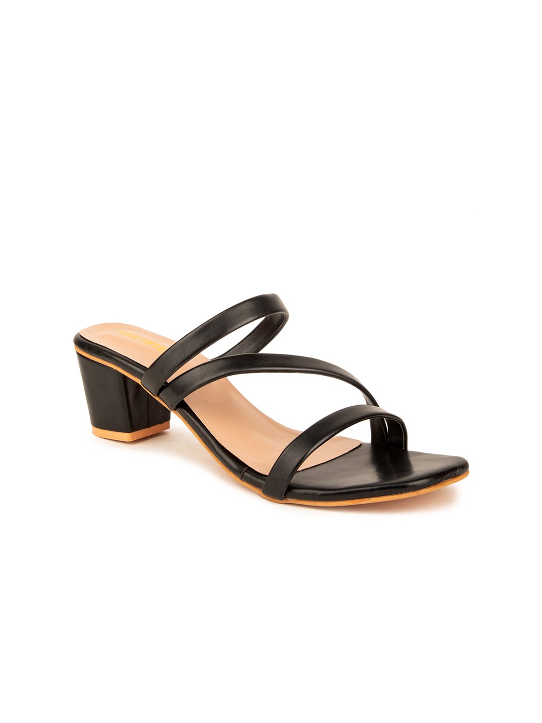 Pink Fever Strappy Open Toe Block Heels, Black