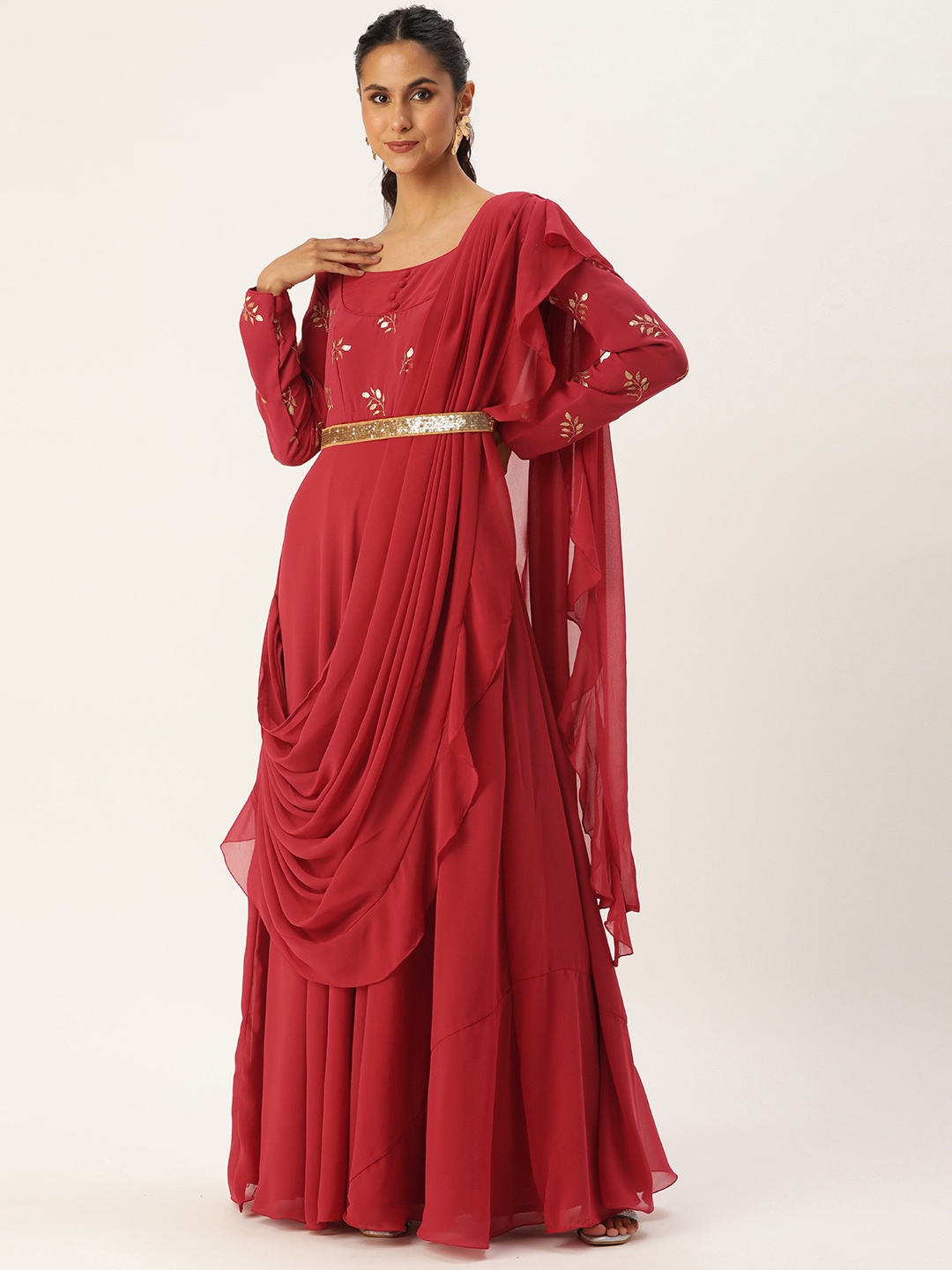 Ethnovog Floral Embroidered Maxi Dress, Red