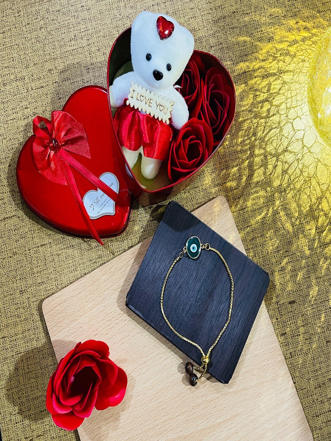 UNIVERSITY TRENDZ Set Of 2 Mini Evil Eye Bracelet & Teddy Friendship Day Gift Set, Gold
UNIVERSITY TRENDZ Set Of 2 Mini Evil Eye Bracelet & Teddy Friendship Day Gift Set, Gold