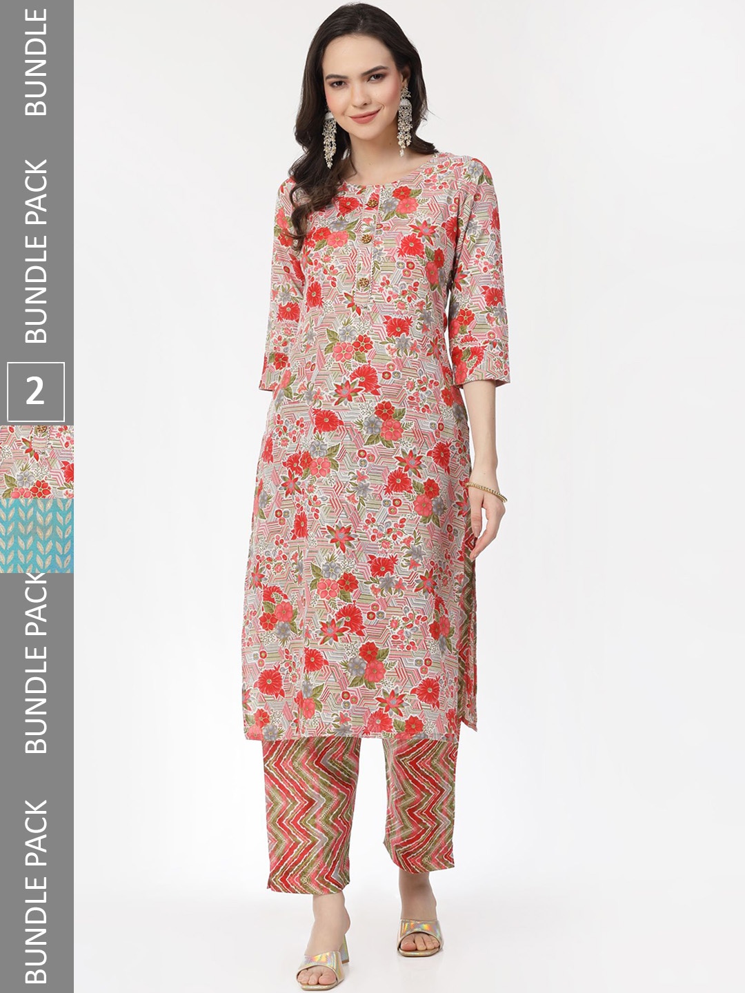 KALINI Selection Of 2 Floral Printed Gotta Patti Pure Cotton Kurta with Trousers, Red
KALINI Selection Of 2 Floral Printed Gotta Patti Pure Cotton Kurta with Trousers, Red