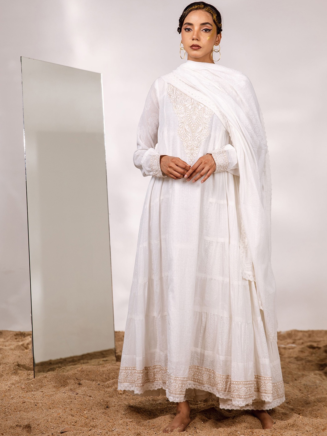 KALINI Ethnic Motifs Printed Thread Work Pure Cotton Kurta & Trousers With Dupatta, White
KALINI Ethnic Motifs Printed Thread Work Pure Cotton Kurta & Trousers With Dupatta, White