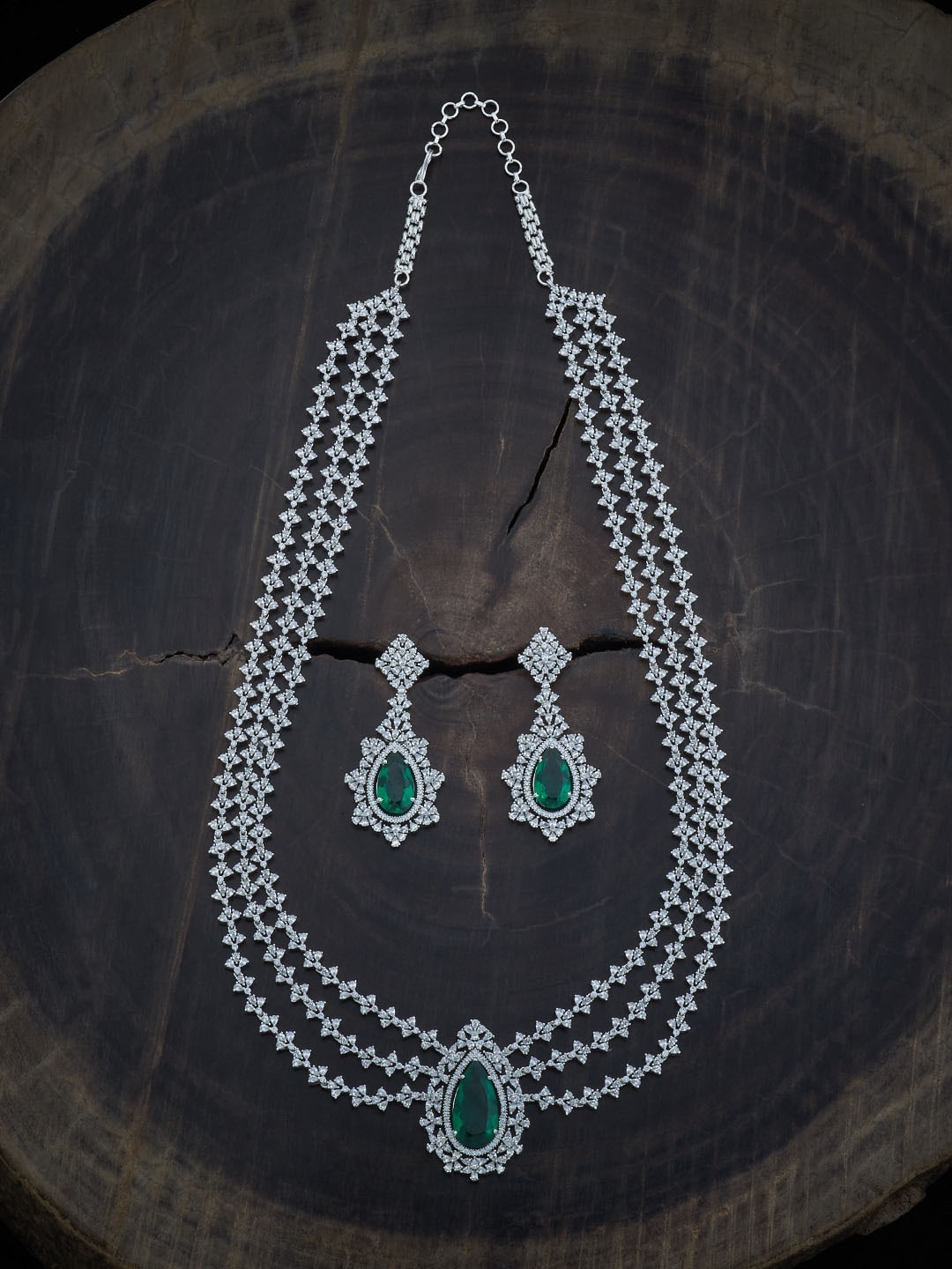 Kushal's Fashion Jewellery Rhodium-Plated Zircon-Studded Jewellery Set, Silver