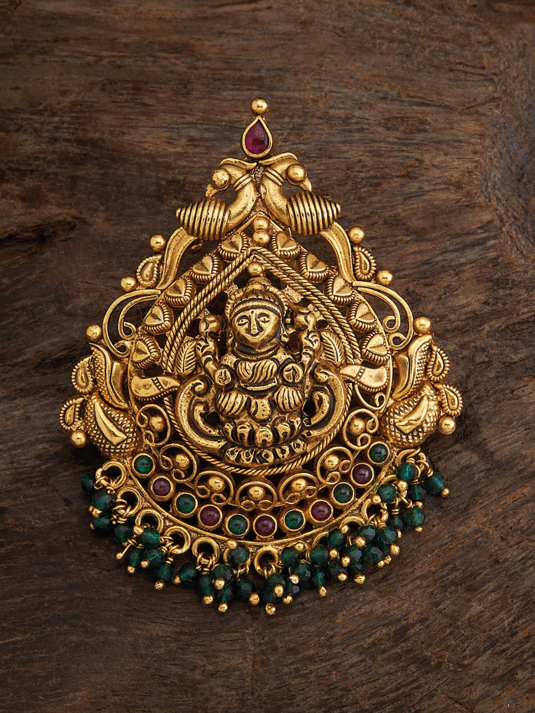 Kushal's Fashion Jewellery 92.5 Pure Silver Gold-Plated Stone-Studded & Beaded Pendant
