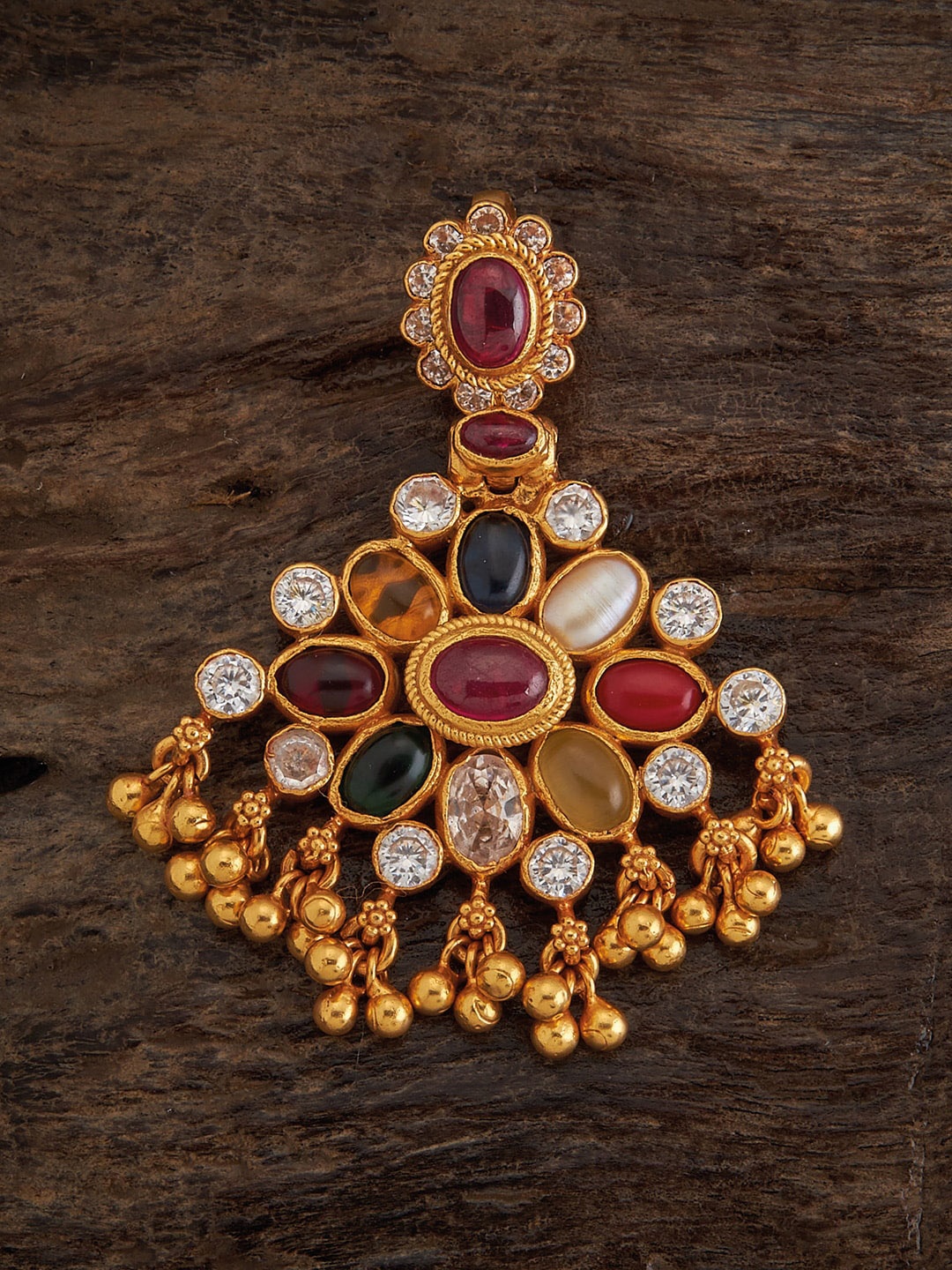 Kushal's Fashion Jewellery 92.5 Pure Silver Gold-Plated Stone-Studded & Beaded Pendant