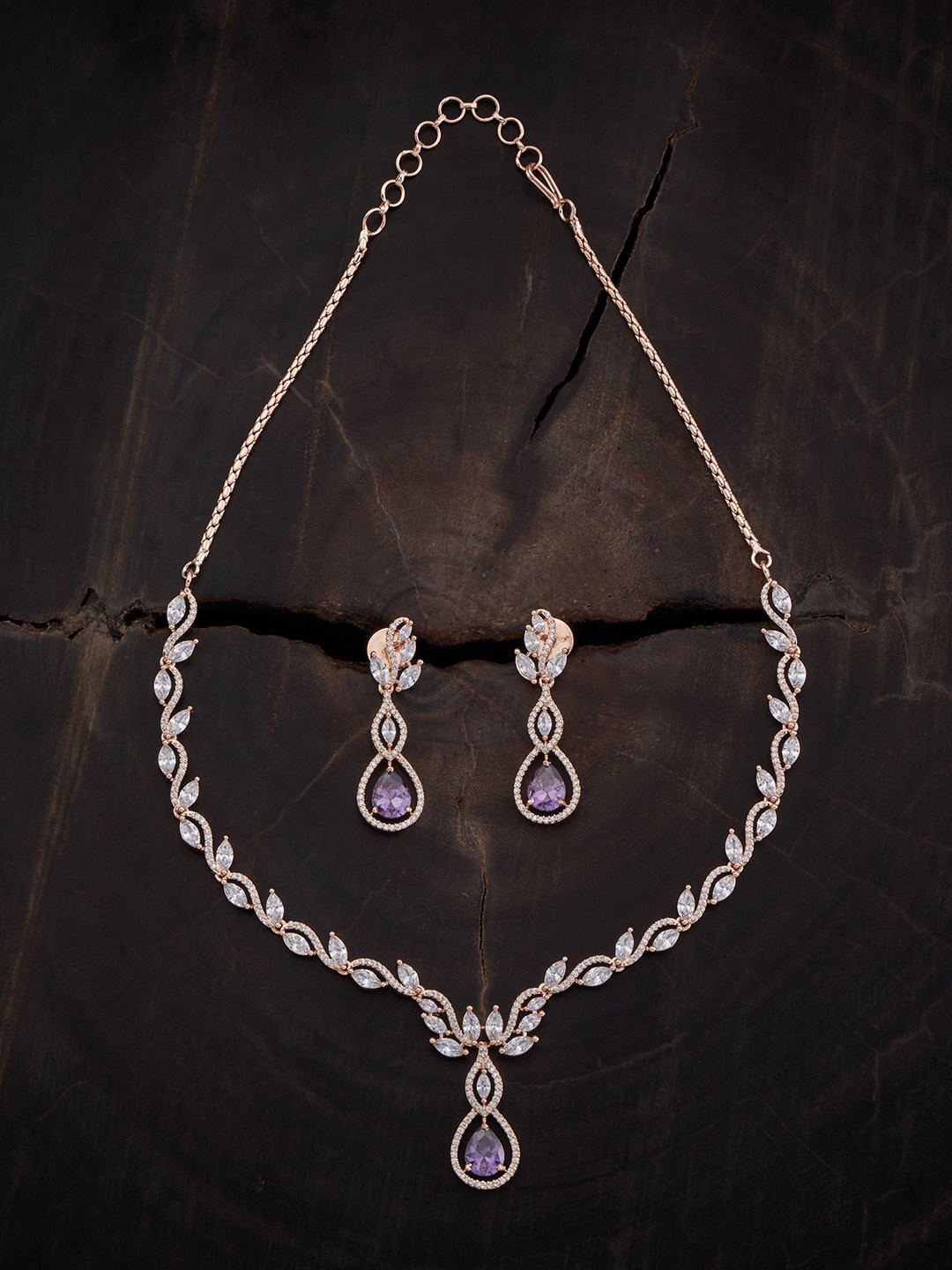 Kushal's Fashion Jewellery Rose Gold-Plated CZ Studded Jewellery Set