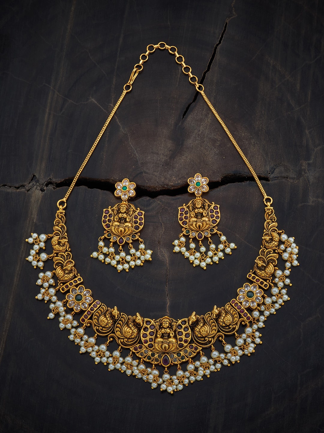 Kushal's Fashion Jewellery Gold Plated Stone Studded & Beaded Jewellery Set