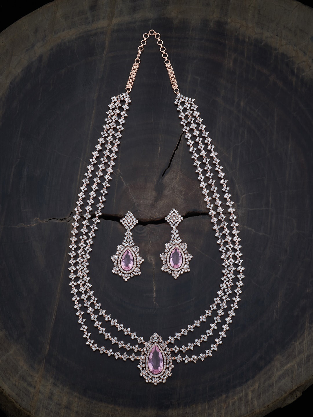 Kushal's Fashion Jewellery Rose Gold Plated CZ Studded Jewellery Set