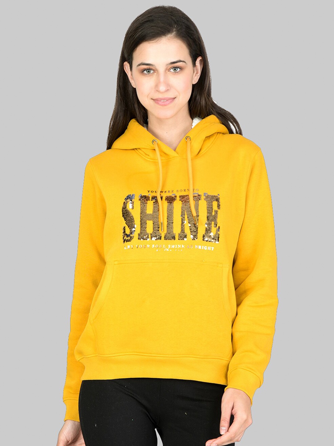 Cheribell Typography Embellished Sequined Cotton Pullover Hooded Sweatshirt, Yellow
Cheribell Typography Embellished Sequined Cotton Pullover Hooded Sweatshirt, Yellow