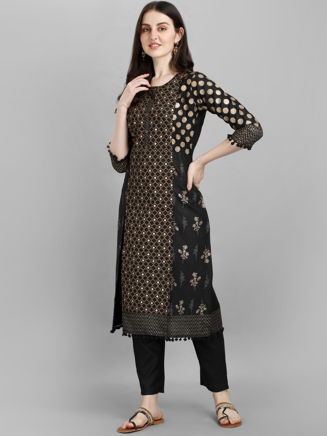 Modestouze Attires Ethnic Motifs Printed Zari Pure Cotton Straight Kurta With Trousers, Black
Modestouze Attires Ethnic Motifs Printed Zari Pure Cotton Straight Kurta With Trousers, Black