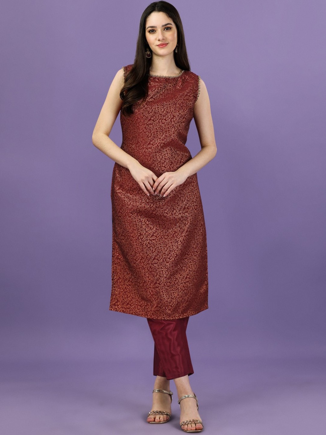 Modestouze Attires Floral Wovne Design Regular Pure Silk Kurta With Trousers, Purple
Modestouze Attires Floral Wovne Design Regular Pure Silk Kurta With Trousers, Purple