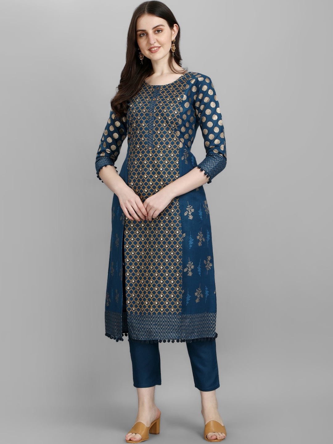Modestouze Attires Ethnic Motifs Printed Pure Cotton A-Line Kurta With Trousers, Teal
Modestouze Attires Ethnic Motifs Printed Pure Cotton A-Line Kurta With Trousers, Teal