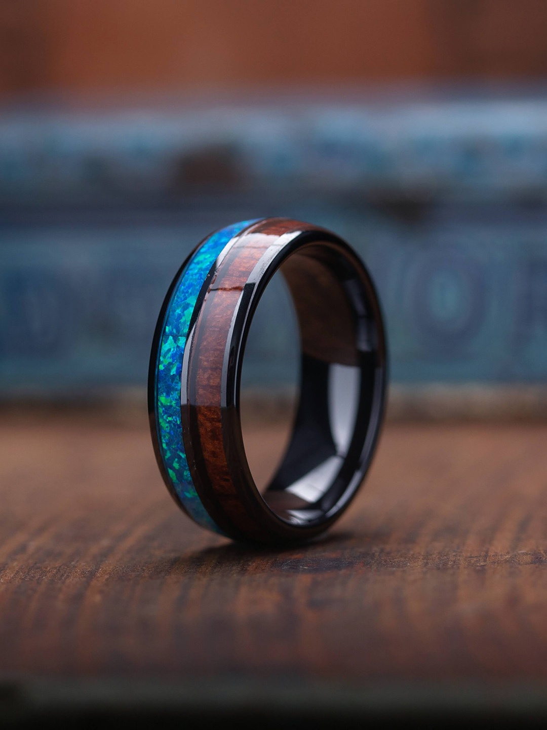 VIEN Unisex Tungsten Inlaid Opal Hawaiian Koa Wood High Polished Finger Ring, Black
VIEN Unisex Tungsten Inlaid Opal Hawaiian Koa Wood High Polished Finger Ring, Black