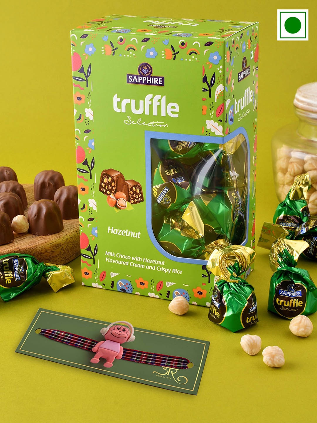 Hyperfoods Kids Monkey Toy Thread Rakhi With Sapphire Truffle Chocolate Gifts 435 g, Peach
Hyperfoods Kids Monkey Toy Thread Rakhi With Sapphire Truffle Chocolate Gifts 435 g, Peach