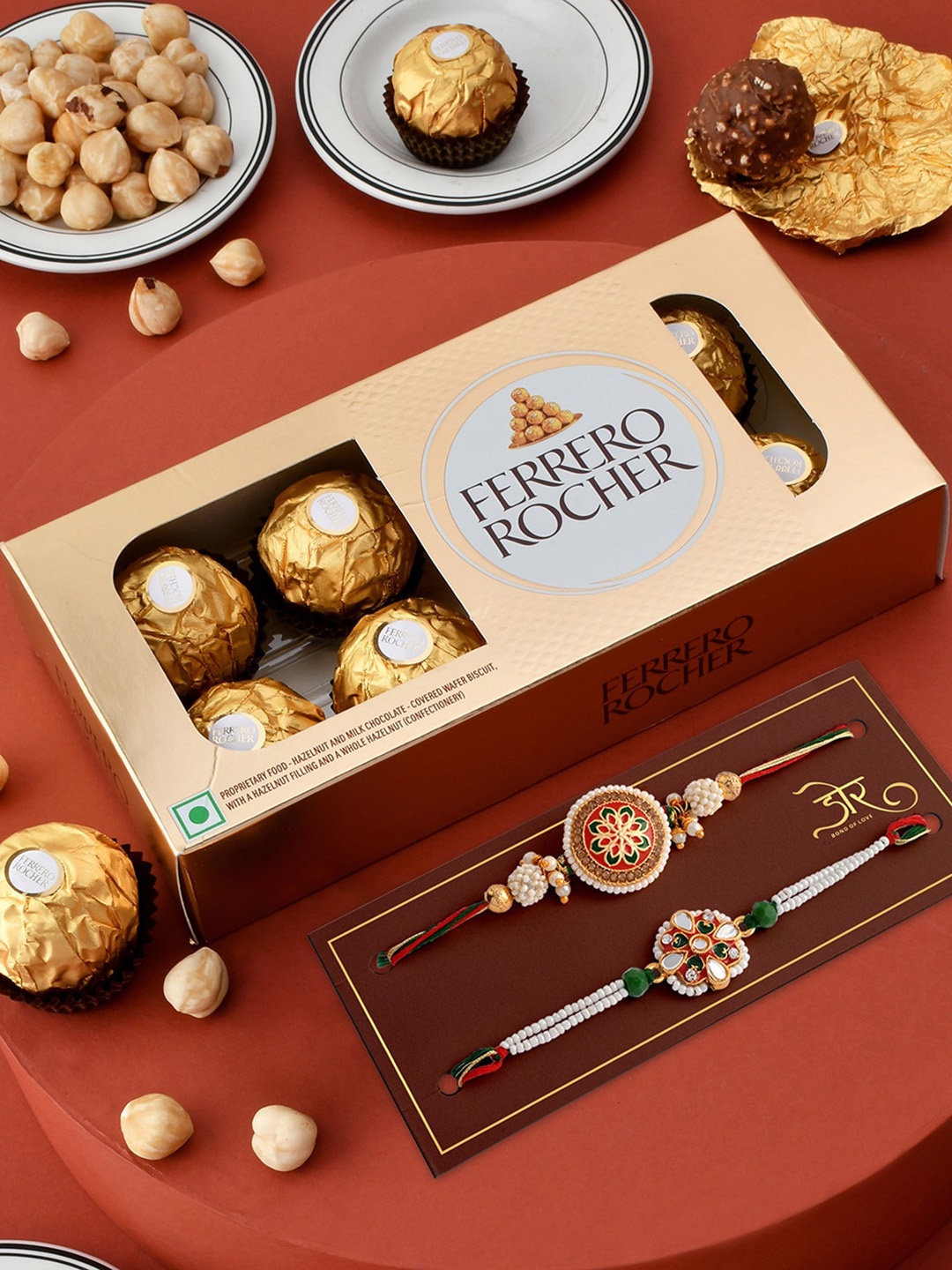 Hyperfoods Set Of 2 Stone Studded Rakhis With Ferrero Rocher Chocolate Gift Set, Gold
Hyperfoods Set Of 2 Stone Studded Rakhis With Ferrero Rocher Chocolate Gift Set, Gold