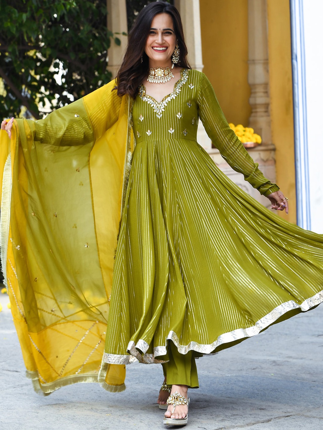 Urbanstree Ethnic Motifs Printed Mirror Work Georgette Kurta With Trousers & Dupatta, Green
Urbanstree Ethnic Motifs Printed Mirror Work Georgette Kurta With Trousers & Dupatta, Green