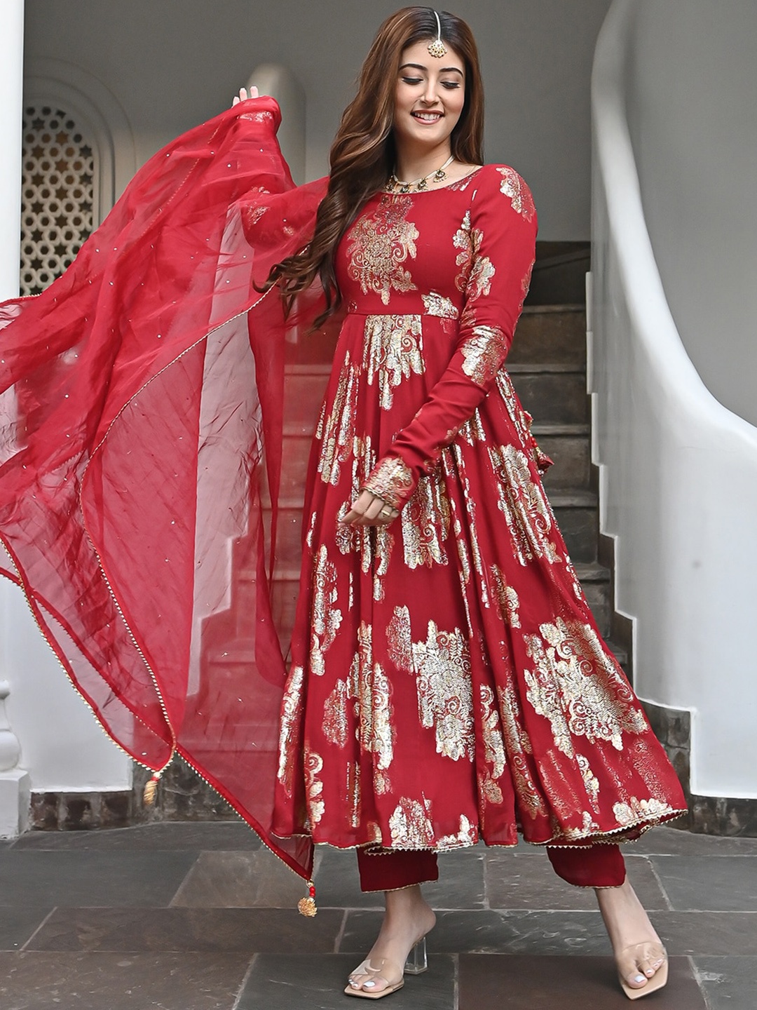 Urbanstree Ethnic Motifs Printed Gotta Patti Georgette Kurta With Trousers & Dupatta, Maroon
Urbanstree Ethnic Motifs Printed Gotta Patti Georgette Kurta With Trousers & Dupatta, Maroon