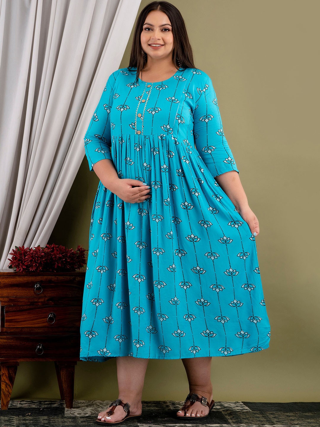 Mialo fashion Plus Size Ethnic Motifs Printed Gathered Maternity A-Line Ethnic Dress, Blue
Mialo fashion Plus Size Ethnic Motifs Printed Gathered Maternity A-Line Ethnic Dress, Blue