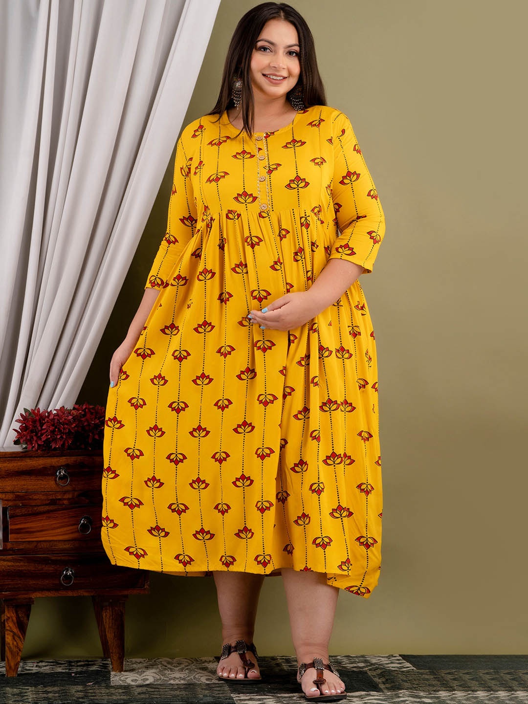 Mialo fashion Plus Size Ethnic Motifs Printed Maternity Feeding Midi Ethnic Dress, Yellow
Mialo fashion Plus Size Ethnic Motifs Printed Maternity Feeding Midi Ethnic Dress, Yellow