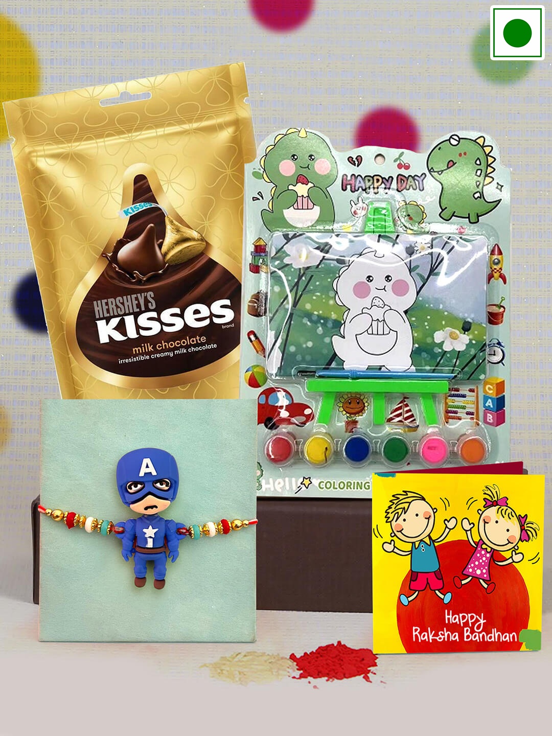 TIED RIBBONS Kids Captian America Charm Rakhi With Chocolate Set 36g & Return Gift, Gold
TIED RIBBONS Kids Captian America Charm Rakhi With Chocolate Set 36g & Return Gift, Gold