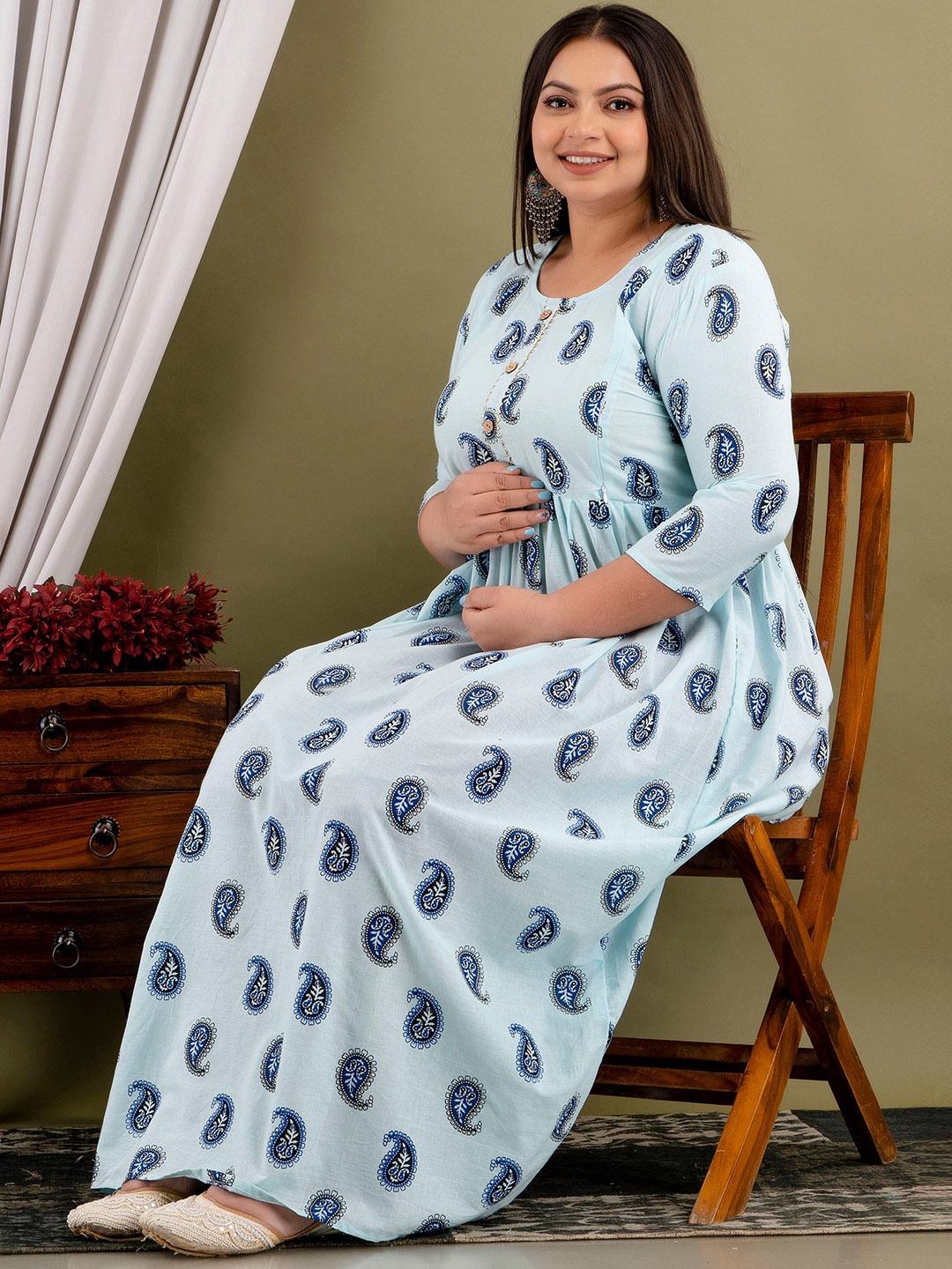 Mialo fashion Plus Size Ethnic Motifs Printed Maternity Feeding Maxi Ethnic Dress, Blue
Mialo fashion Plus Size Ethnic Motifs Printed Maternity Feeding Maxi Ethnic Dress, Blue