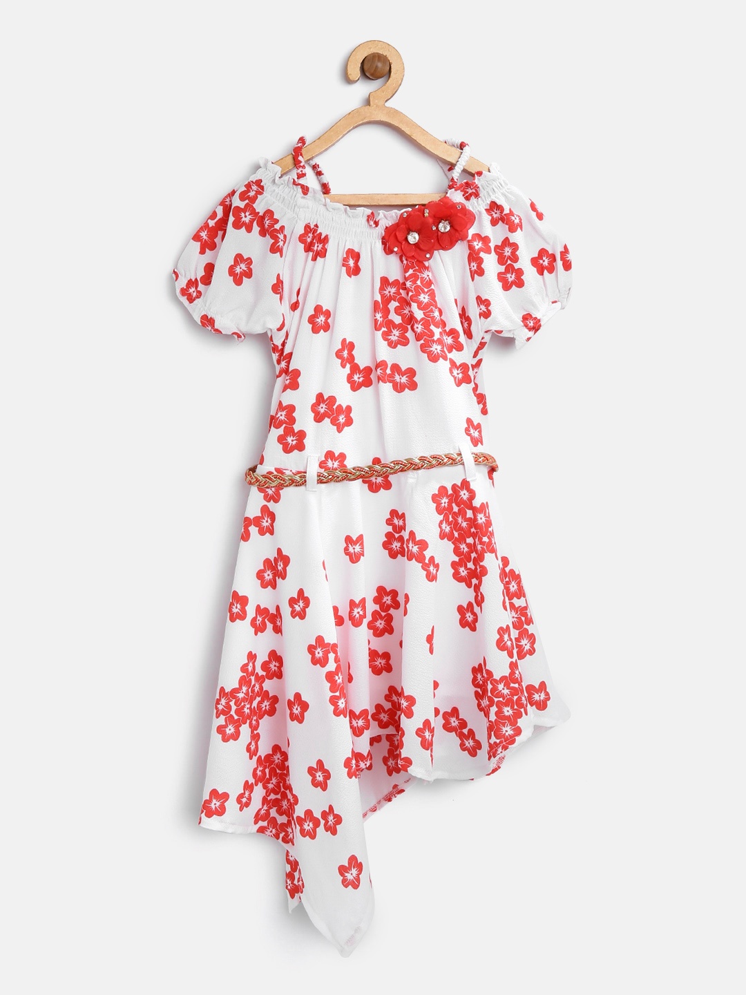 Tiny Girl Off-White & Red Floral Printed A-Line Dress