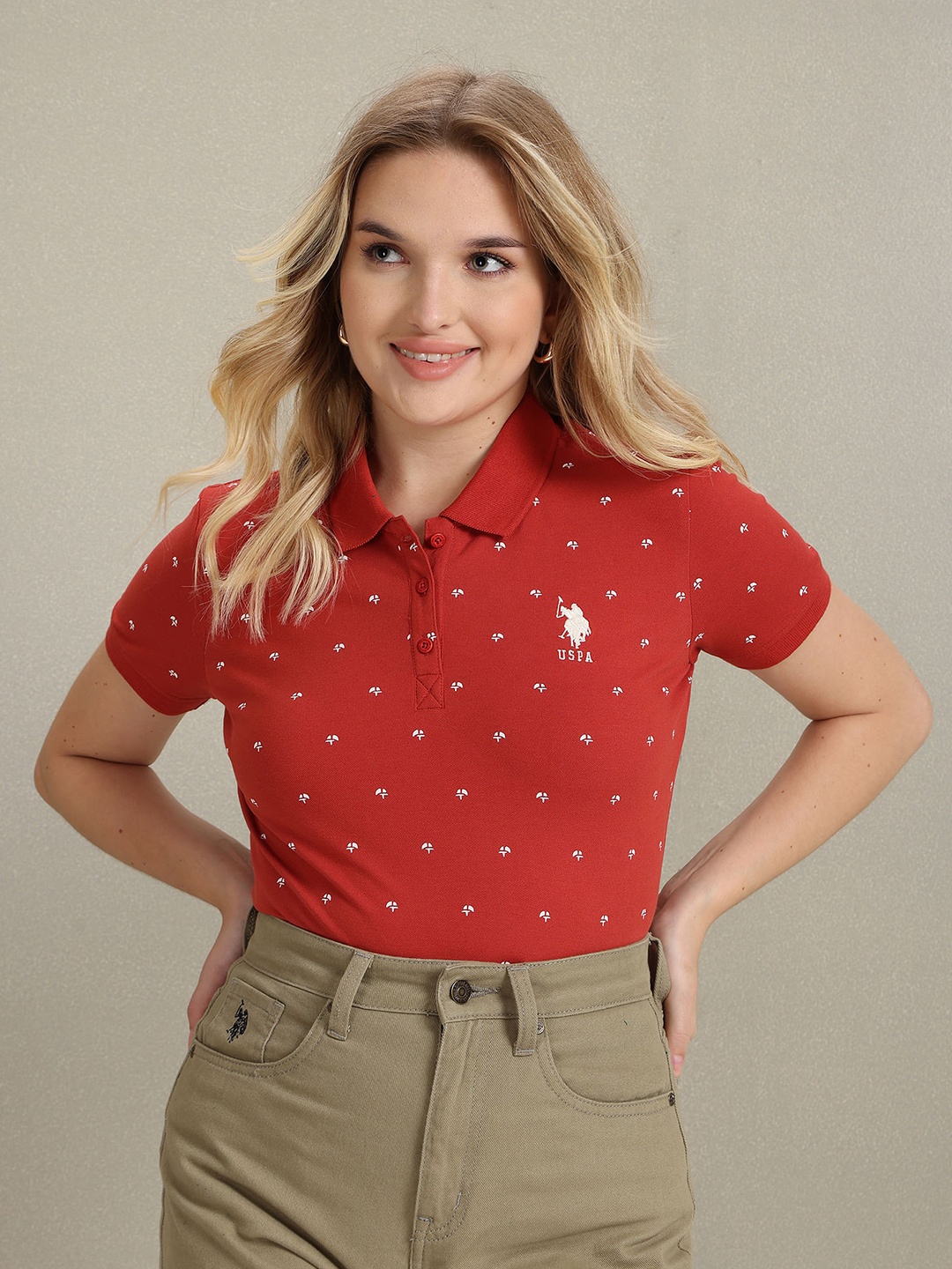U.S. Polo Assn. Women Conversational Printed Polo Collar Slim Fit Cotton T-Shirt, Red
U.S. Polo Assn. Women Conversational Printed Polo Collar Slim Fit Cotton T-Shirt, Red