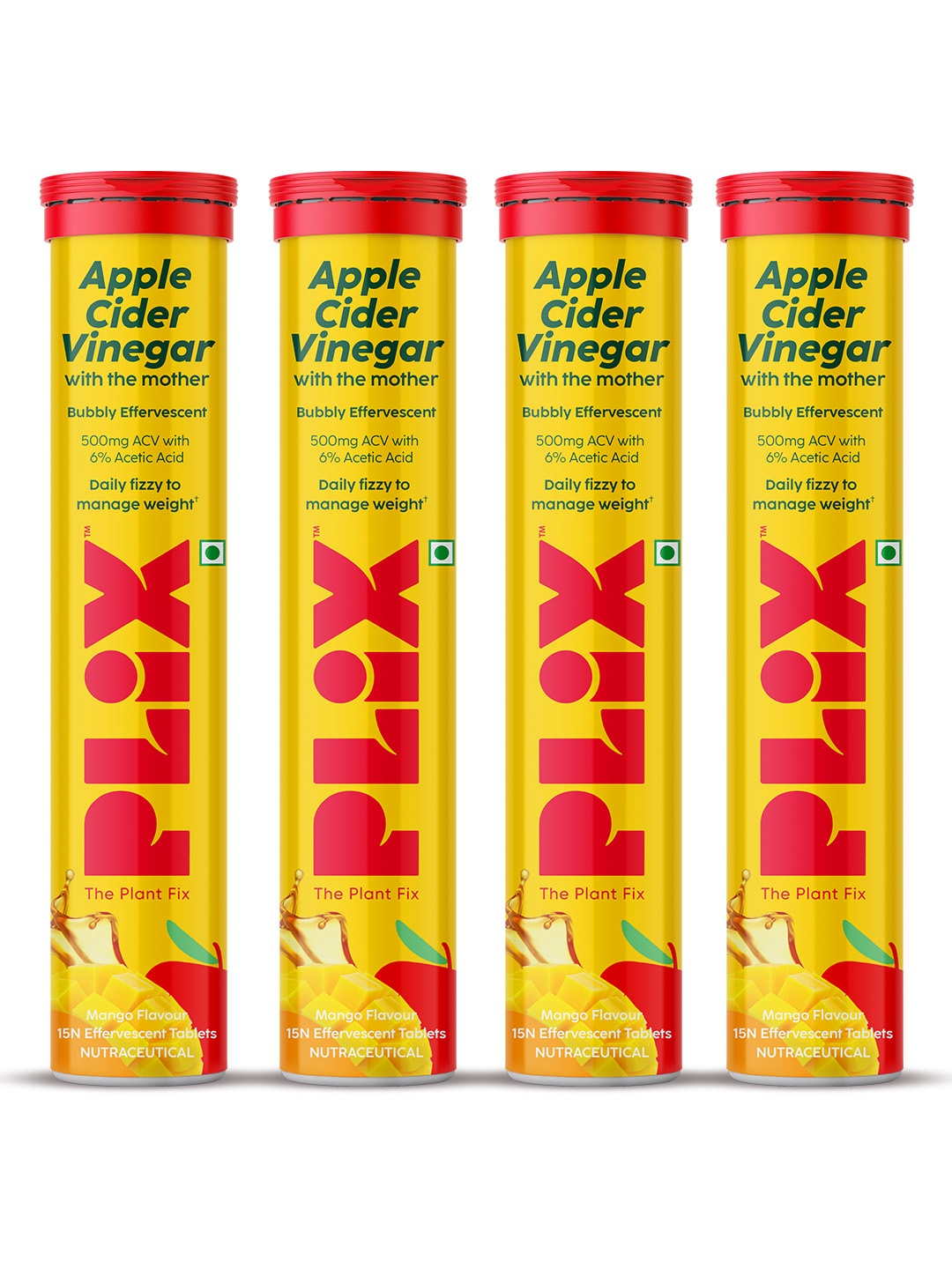 PLIX THE PLANT FIX Set of 4 Apple Cider Vinegar Effervescent Tablet -Mango - 15 Tabs Each, Yellow
PLIX THE PLANT FIX Set of 4 Apple Cider Vinegar Effervescent Tablet -Mango - 15 Tabs Each, Yellow