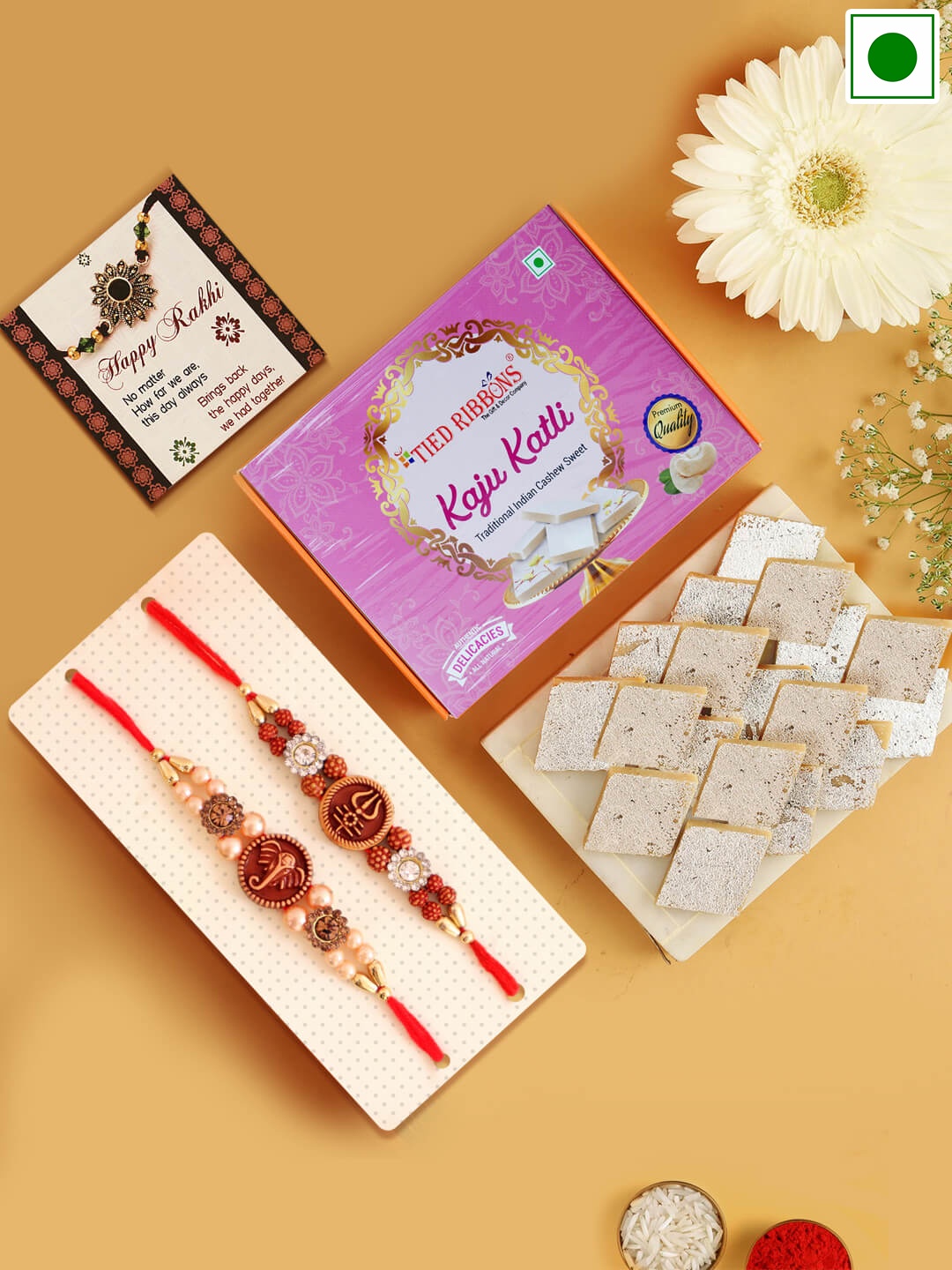 TIED RIBBONS Set Of 2 Stone Studded & Beaded Rakhis With Kaju Katli Sweets-250 gms, Red
TIED RIBBONS Set Of 2 Stone Studded & Beaded Rakhis With Kaju Katli Sweets-250 gms, Red