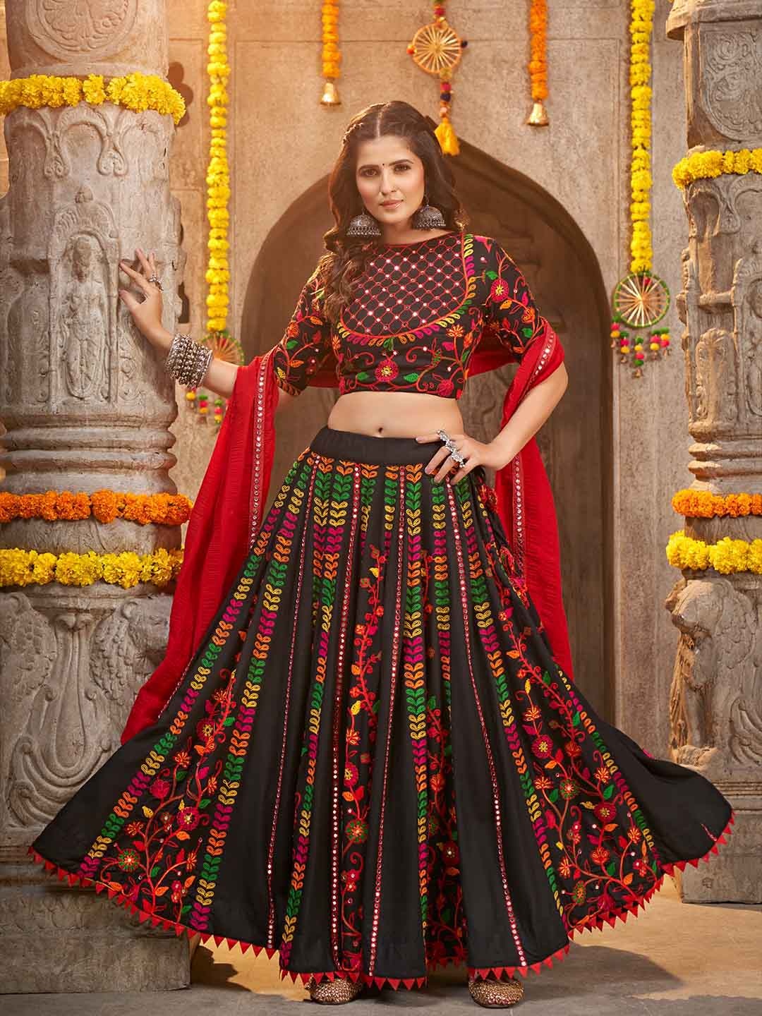 SHUBHKALA Embroidered Thread Work Ready to Wear Lehenga & Unstitched Blouse With Dupatta, Black
SHUBHKALA Embroidered Thread Work Ready to Wear Lehenga & Unstitched Blouse With Dupatta, Black