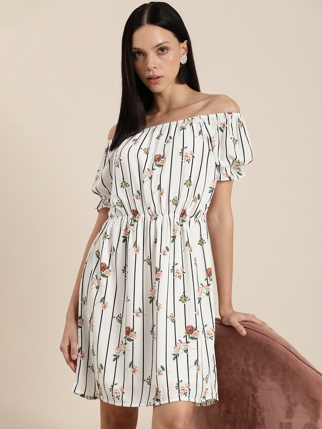 her by invictus Floral Printed Puff Sleeve A-Line Off-Shoulder Gathered Dress, White
her by invictus Floral Printed Puff Sleeve A-Line Off-Shoulder Gathered Dress, White