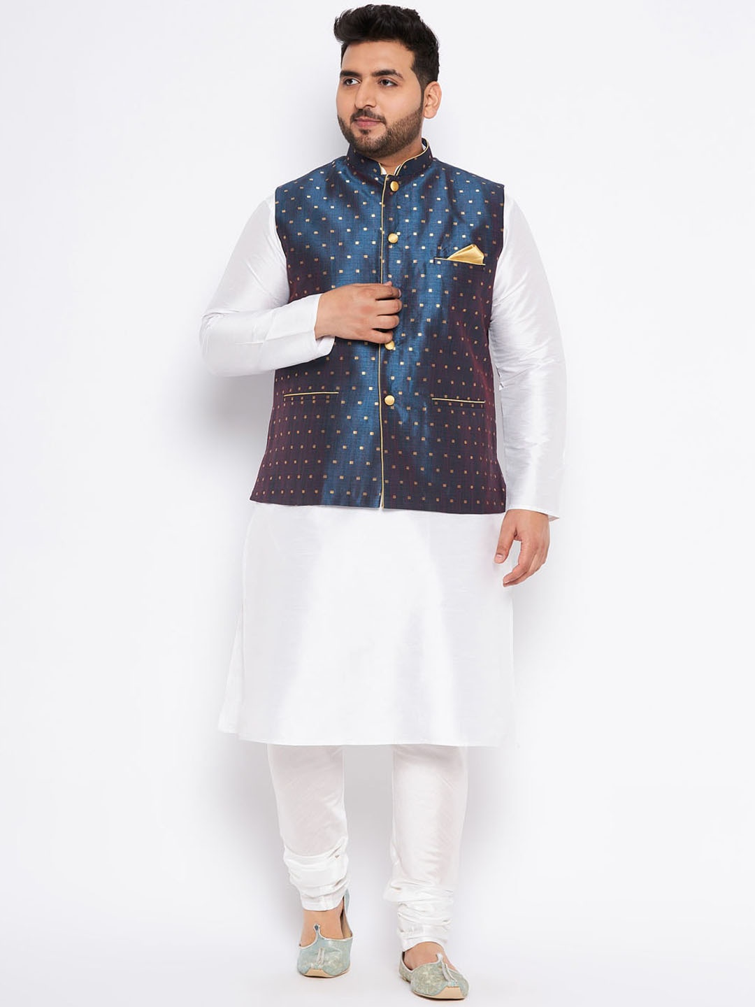 VASTRAMAY Plus Size Mandarin Collar Regular Kurta & Churidar With Nehru Jacket, White
VASTRAMAY Plus Size Mandarin Collar Regular Kurta & Churidar With Nehru Jacket, White