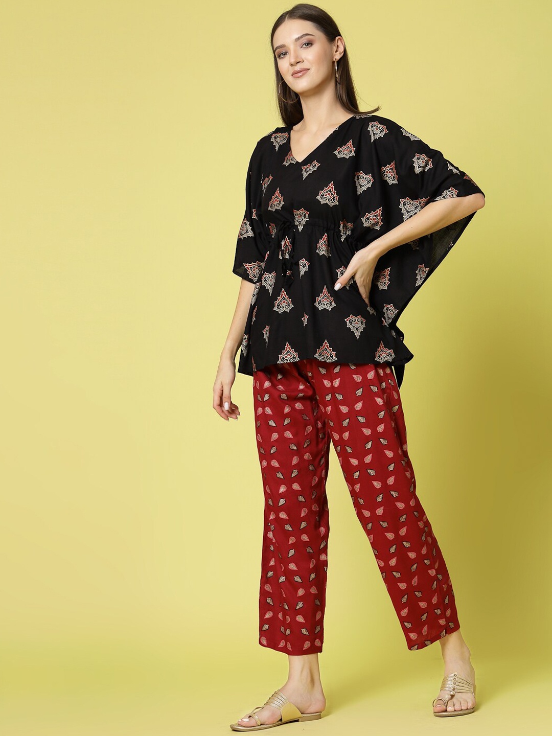 KALINI Printed Top With Trousers, Black