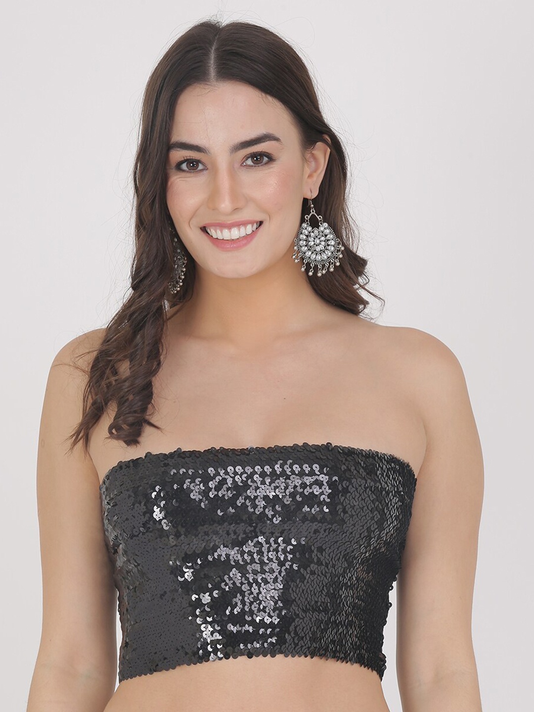 The Dance Bible Embellished Tube Crop Top, Black