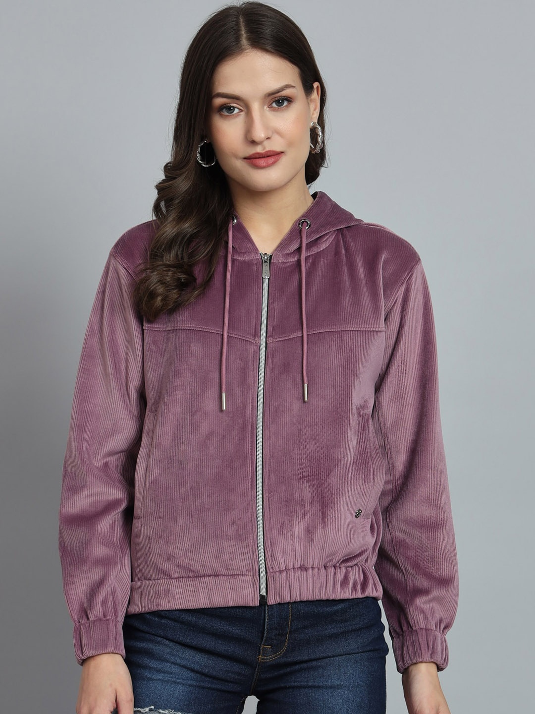 ANTI CULTURE Hooded Corduroy Lightweight Tailored Jacket, Purple