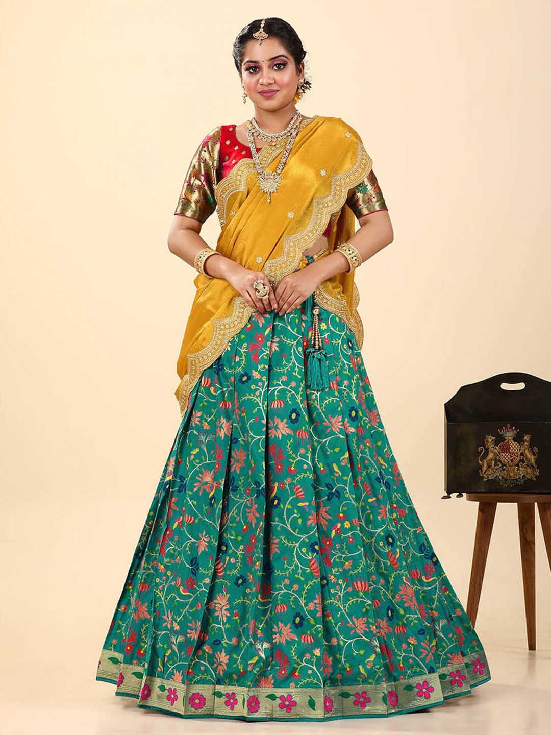 HALFSAREE STUDIO Embroidered Semi-Stitched Lehenga & Unstitched Blouse With Dupatta, Green
HALFSAREE STUDIO Embroidered Semi-Stitched Lehenga & Unstitched Blouse With Dupatta, Green