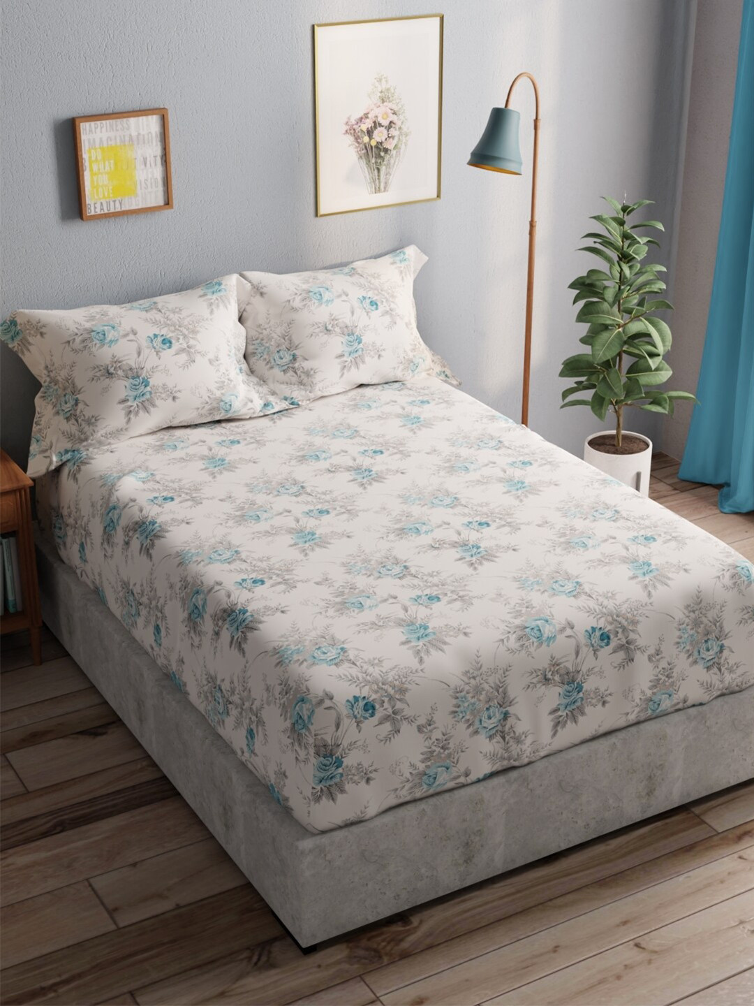 BIANCA Off White & Grey Floral Pure Cotton 140 TC Queen Bedsheet with 2 Pillow Covers
BIANCA Off White & Grey Floral Pure Cotton 140 TC Queen Bedsheet with 2 Pillow Covers