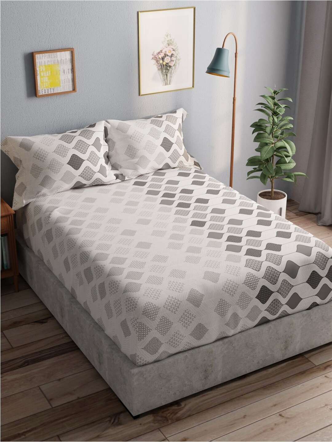 BIANCA Amolina Off White & Grey Printed Cotton 140 TC Queen Bedsheet with 2 Pillow Covers
BIANCA Amolina Off White & Grey Printed Cotton 140 TC Queen Bedsheet with 2 Pillow Covers