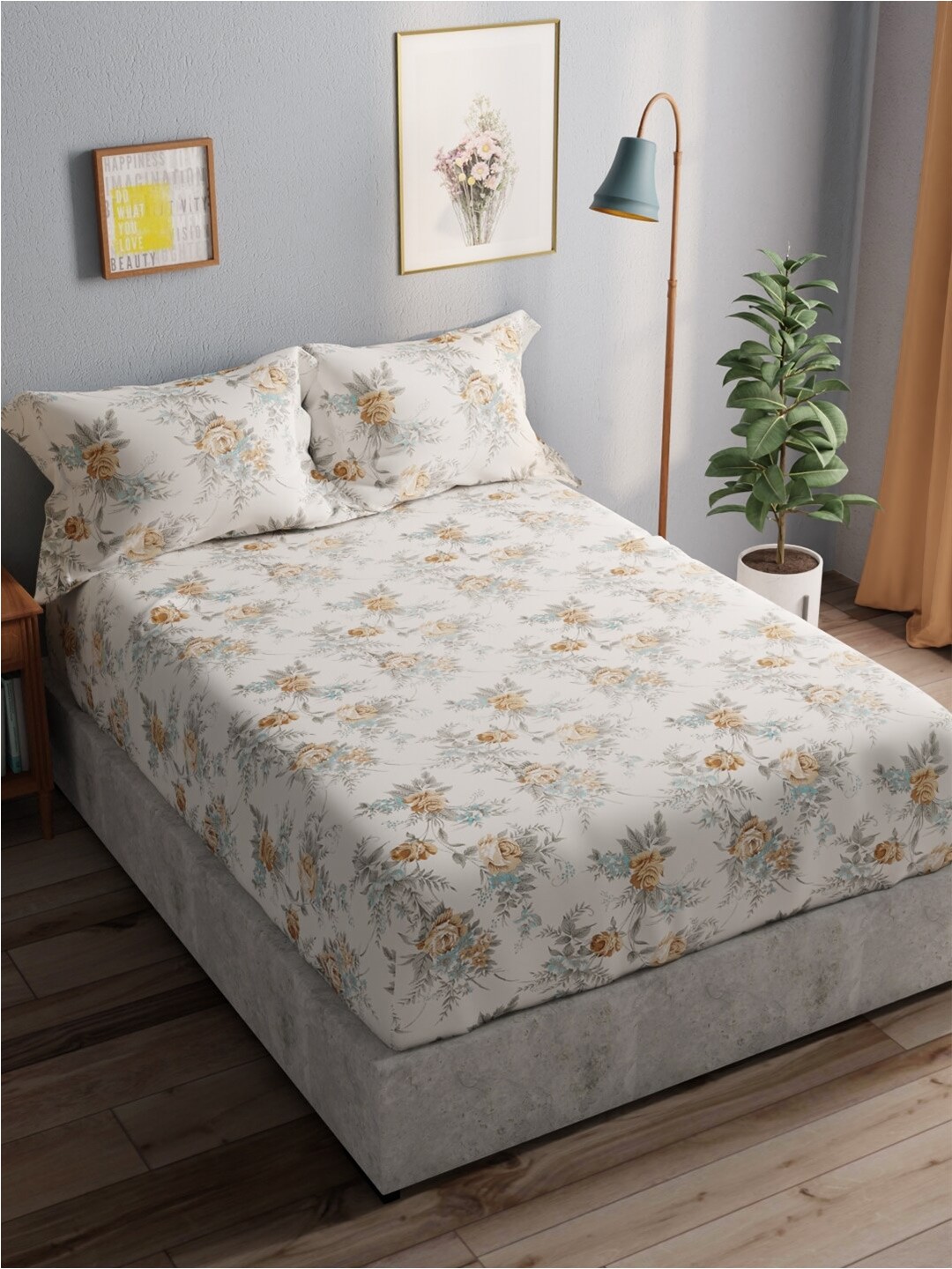 BIANCA Off White & Grey Floral Pure Cotton 140 TC Queen Bedsheet with 2 Pillow Covers
BIANCA Off White & Grey Floral Pure Cotton 140 TC Queen Bedsheet with 2 Pillow Covers